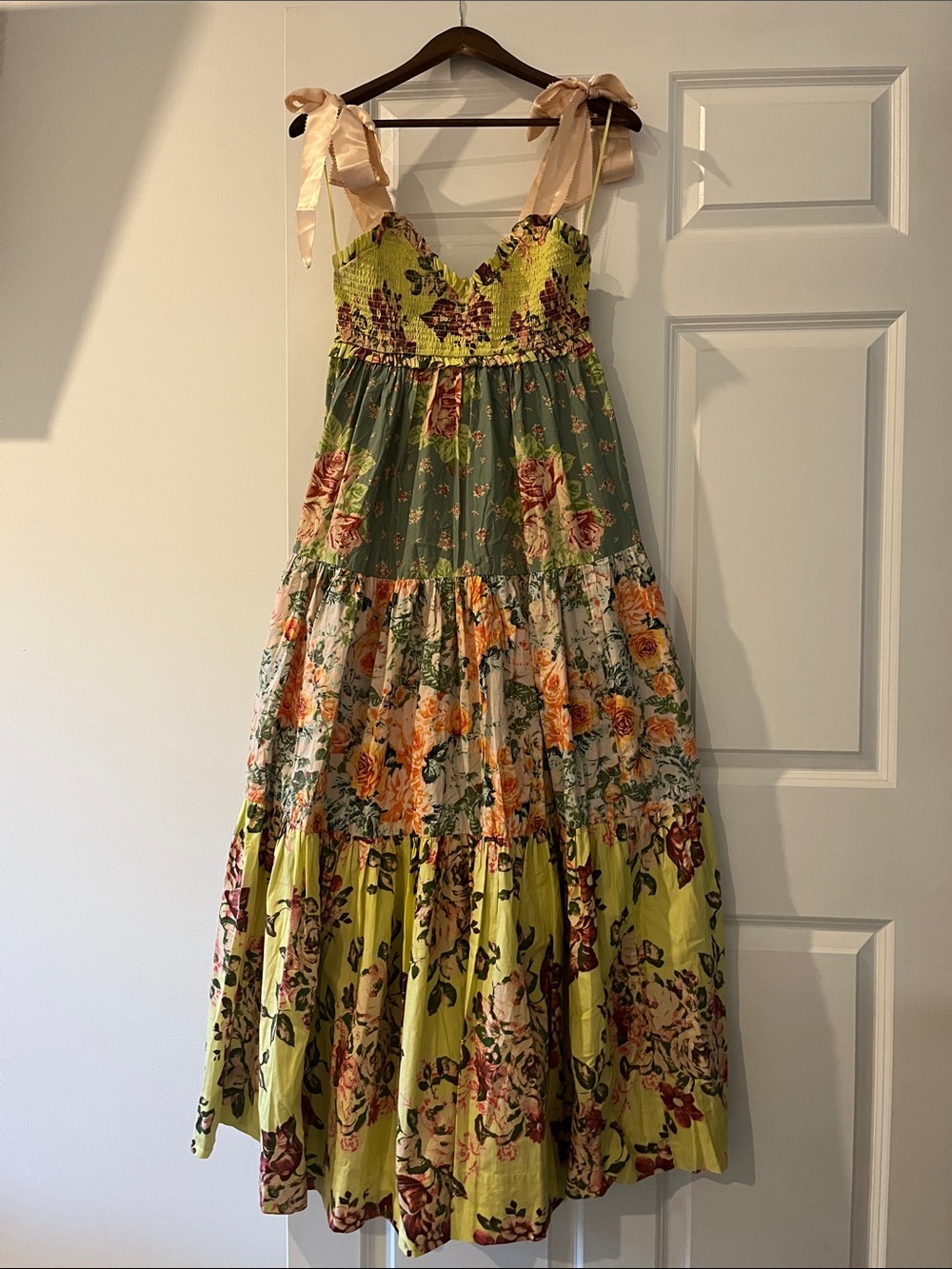 Free People Bluebell Maxi Dress-Floral Tiered Multi - Green, Pink & Yellow - Picture 6 of 6